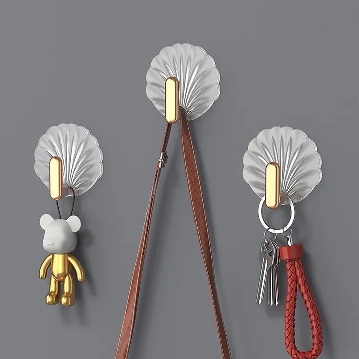 ตะขอติดผนังอะคริลิครูปเปลือกหอย ตะขอติดผนัง มีกาวในตัว ไม่ต้องเจาะ - รูปที่ 2