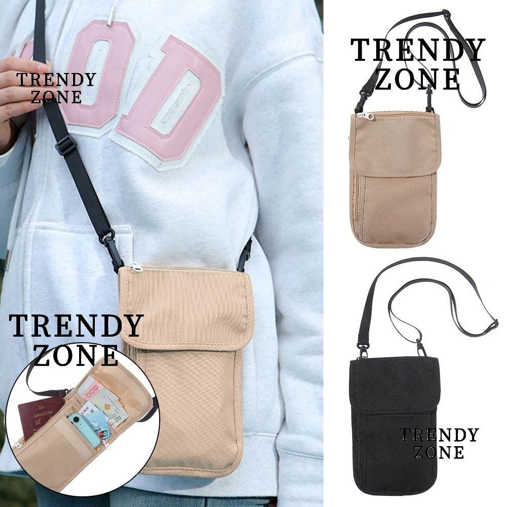 Trendyzone กระเป๋าใบรับรองส่วนบุคคล, กระเป๋าใส่หนังสือเดินทางแบบแขวนกันน้ําสีดํา, เข็มขัดปรับได้ที่สร้างสรรค์, ที่ใส่ตั๋วป้องกันไนลอน