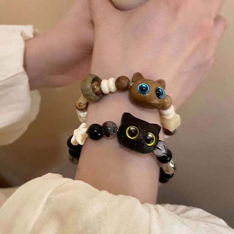 น่ารัก Big Eye Cat สร้อยข้อมือผู้หญิงผู้ชายการ์ตูนเคลือบสัตว์สัตว์เลี้ยงจี้มือเด็ก Boudoir คู่สร้อยข้อมือเครื่องประดับ Gif