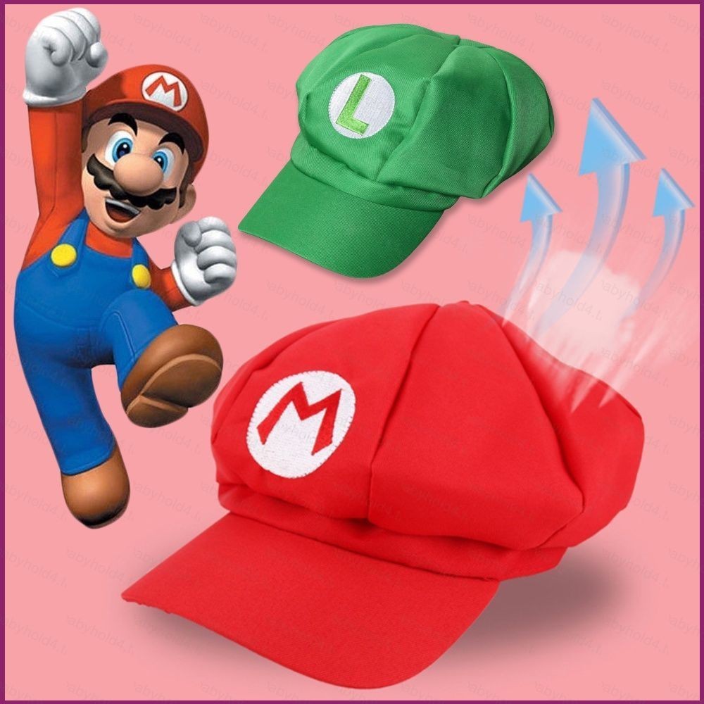 Ba4 Super Mario Bros หมวก Mario Luigi หมวกคอสเพลย์กีฬาสวมสีแดงสีเขียวหมวกสําหรับผู้ใหญ่เด็กฮาโลวีนเค