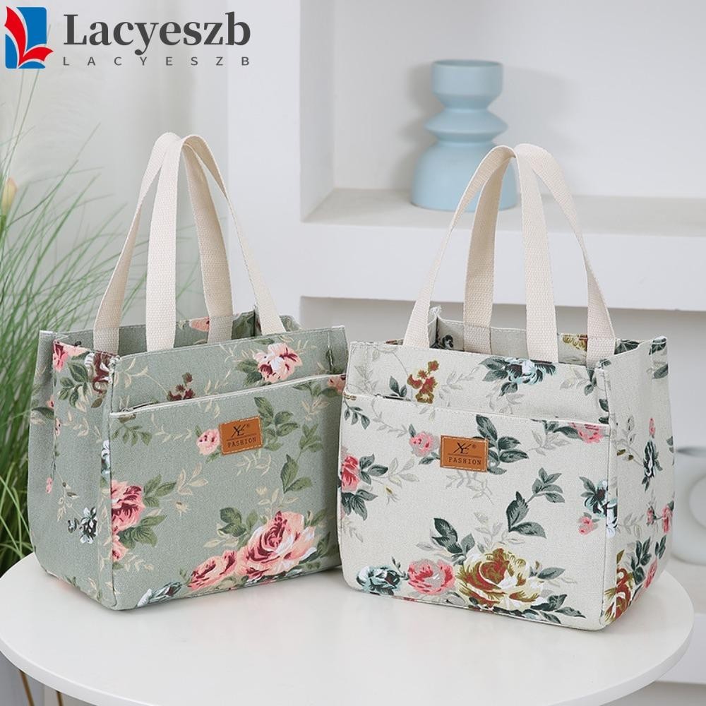 Layeszb กระเป๋าใส่ข้าวกลางวันลายดอกไม้, ฉนวนฟอยล์ซับถุงปิคนิคความร้อน, ถุงเก็บอาหารความจุขนาดใหญ่กระเป๋าถือซิปสไตล์ญี่ปุ่น Outddor