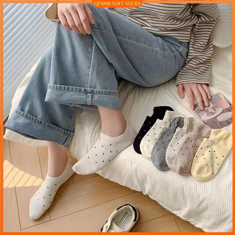 Polka Dot Boat Socks Korean Edition Minimalist Ins Style น้ําหนักเบาและ Breathable Short Casual Womens Socks