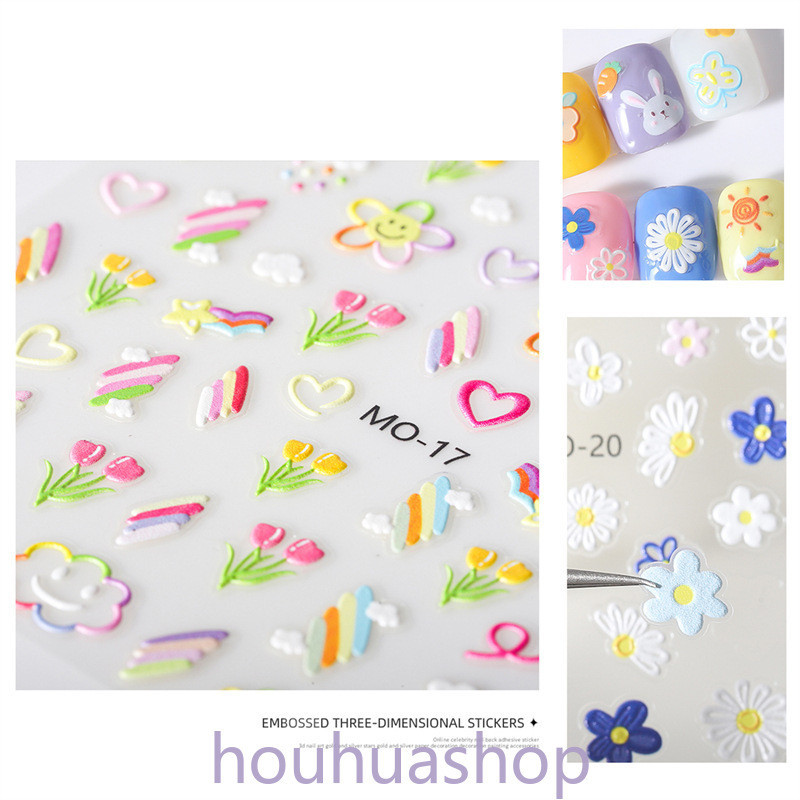 5D สีสันเล็บ Decals ฤดูร้อนดอกไม้แห้ง Daisy ดอกทานตะวันด้านหลังกาวสติกเกอร์เล็บตกแต่งสําหรับเล็บเคล็ดลับความงาม