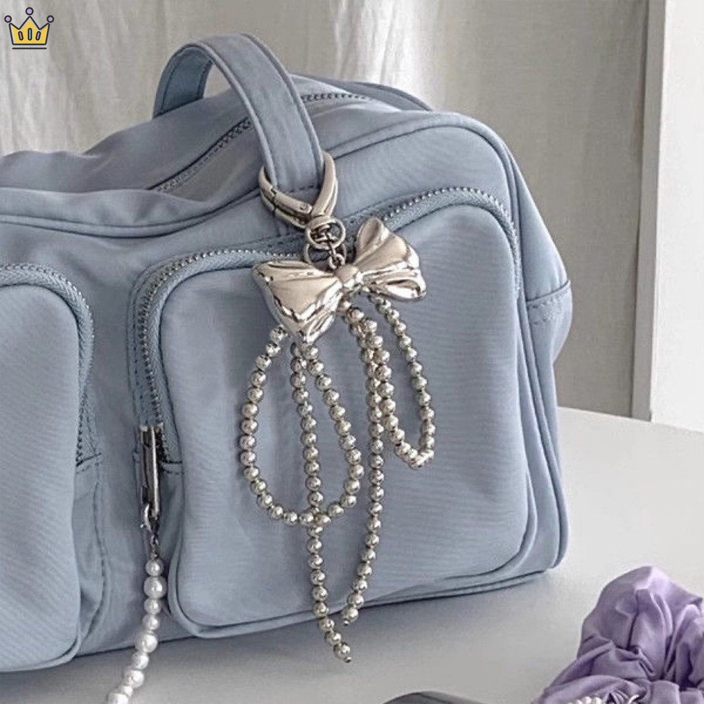 สร้อยคอลูกปัดหวานและน่ารักพวงกุญแจตกแต่งโบว์กระเป๋าจี้กุญแจรถ CRD