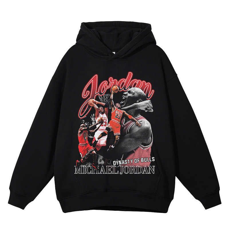 Michael Jordan of the Bulls/เสื้อฮู้ดพิมพ์ใหม่ผ้าฝ้าย 100 %/ผ่อนคลาย และผ่อนคลาย(M-3XL)