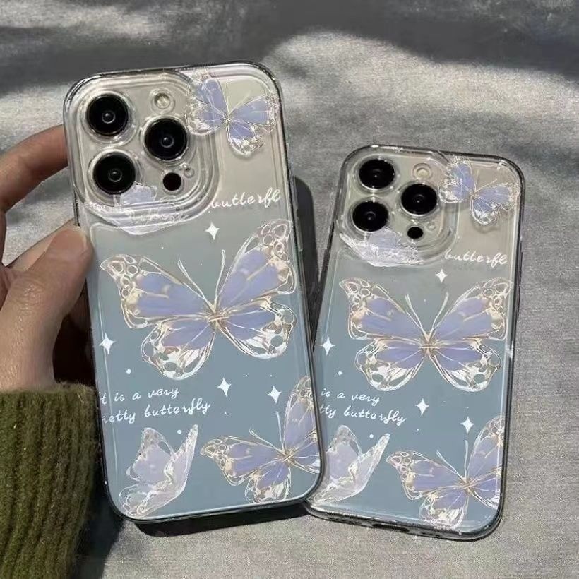 จัดส่งทันที เคสไอโฟน11 12 13 14 15 Pro Max Cute ผีเสื้อ เรียบง่าย โปร่งใส Case For iPhone 13PM,15PM,14PM,XR,XS,7+ 8P