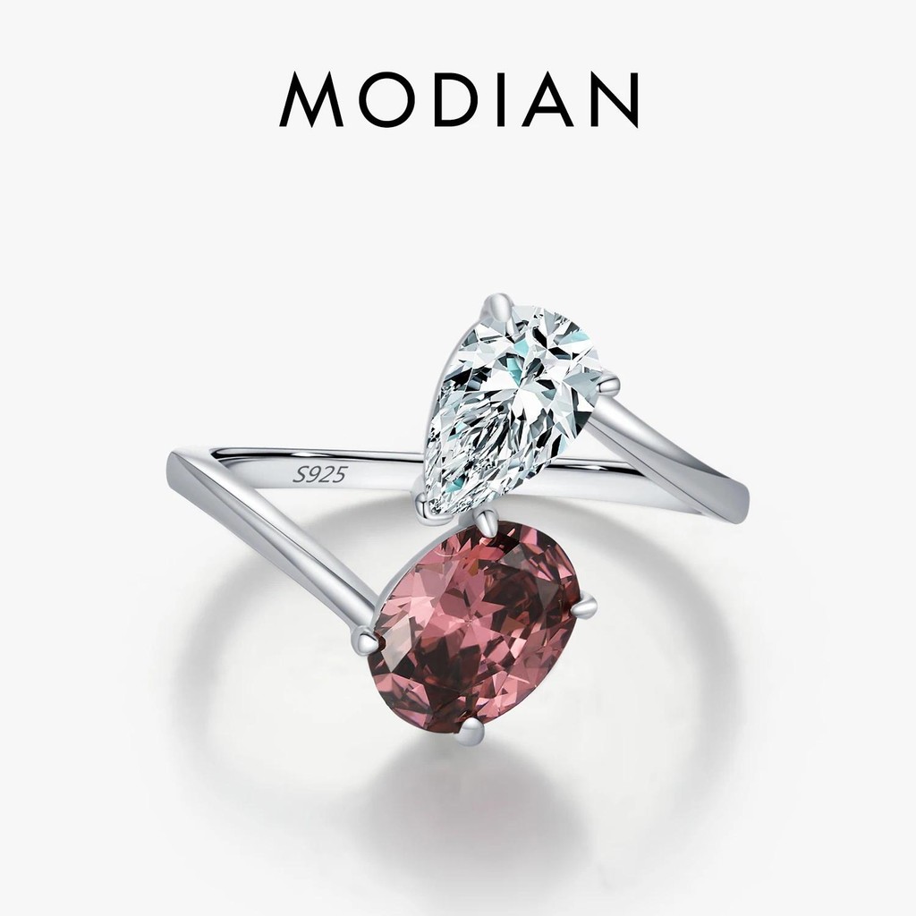Modian 925 เงินสเตอร์ลิงหรูหราแฟชั่น Dazzing รูปไข่ & Water Drop Zirconia หญิงแหวนผู้หญิงงานแต่งงานเครื่องประดับ Fine