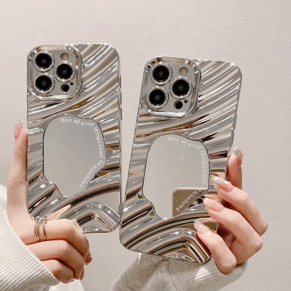 Case เคส iPhone 17 16 11 13 15 12 14 Pro Max XSMax XR X 7 8 Plus เคสโทรศัพท์มือถือลูกฟูกกันน้ำ สีเงินพร้อมกระจกแต่งหน้า