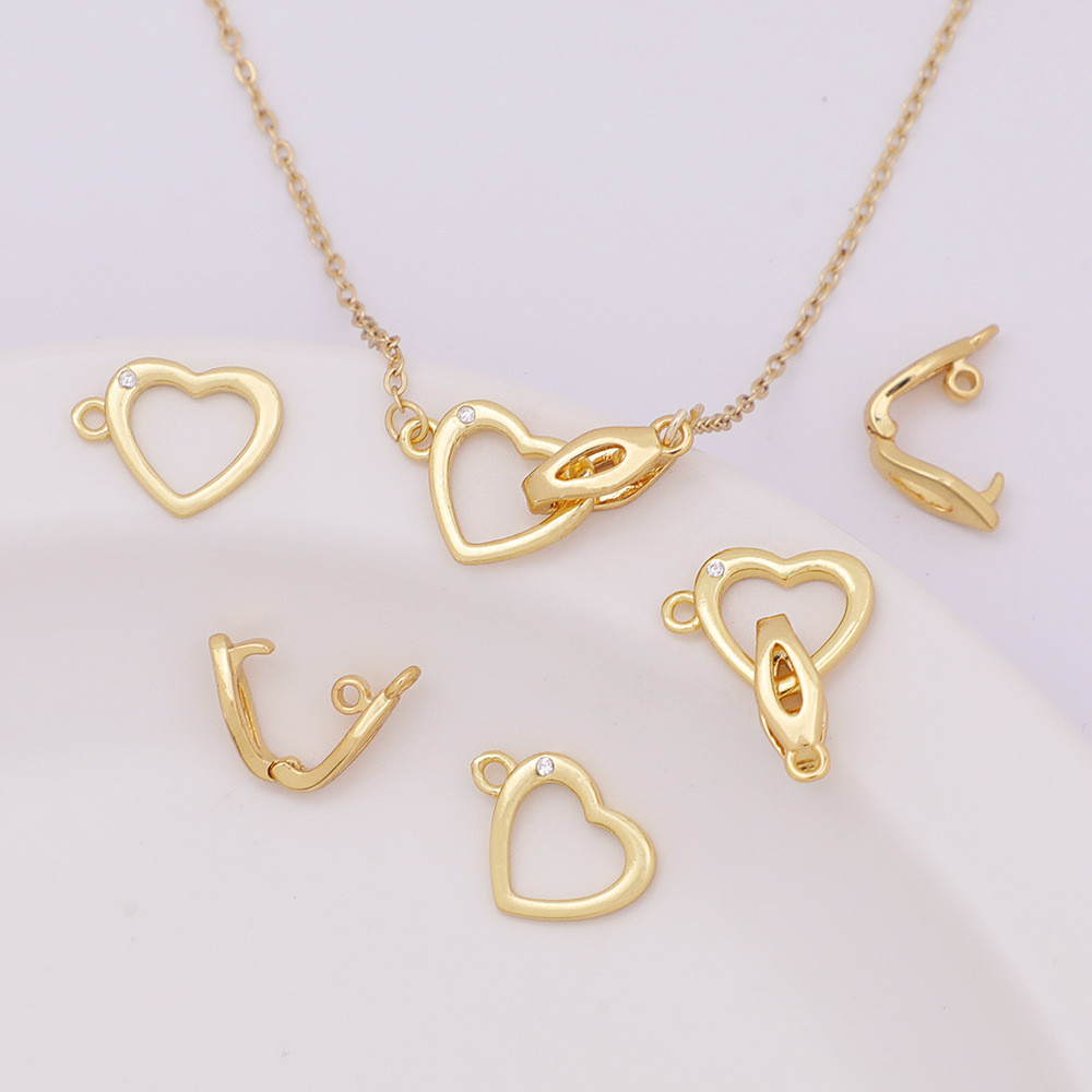 14k ทองแดง Clad Gold สี Retention คู่แขวน Glossy Peach Heart การเชื่อมต่อหัวเข็มขัด diy Handmade สร้อยข้อมือสร้อยคอ Ending เครื่องประดับอุปกรณ์เสริม