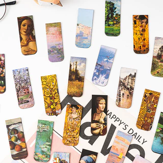 4 ชิ้น Aesthetic Art series ที่คั่นหนังสือแม่เหล็กนักเรียนพับ Mini Book Page Holder Art Bookmarks
