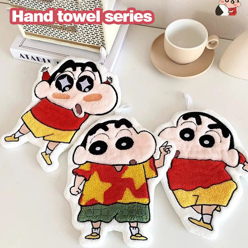 น่ารักเครยอนชินจังผ้าเช็ดมือขนแกะปะการังนุ่มแขวนผ้าขนหนูอุปกรณ์ห้องน้ํา