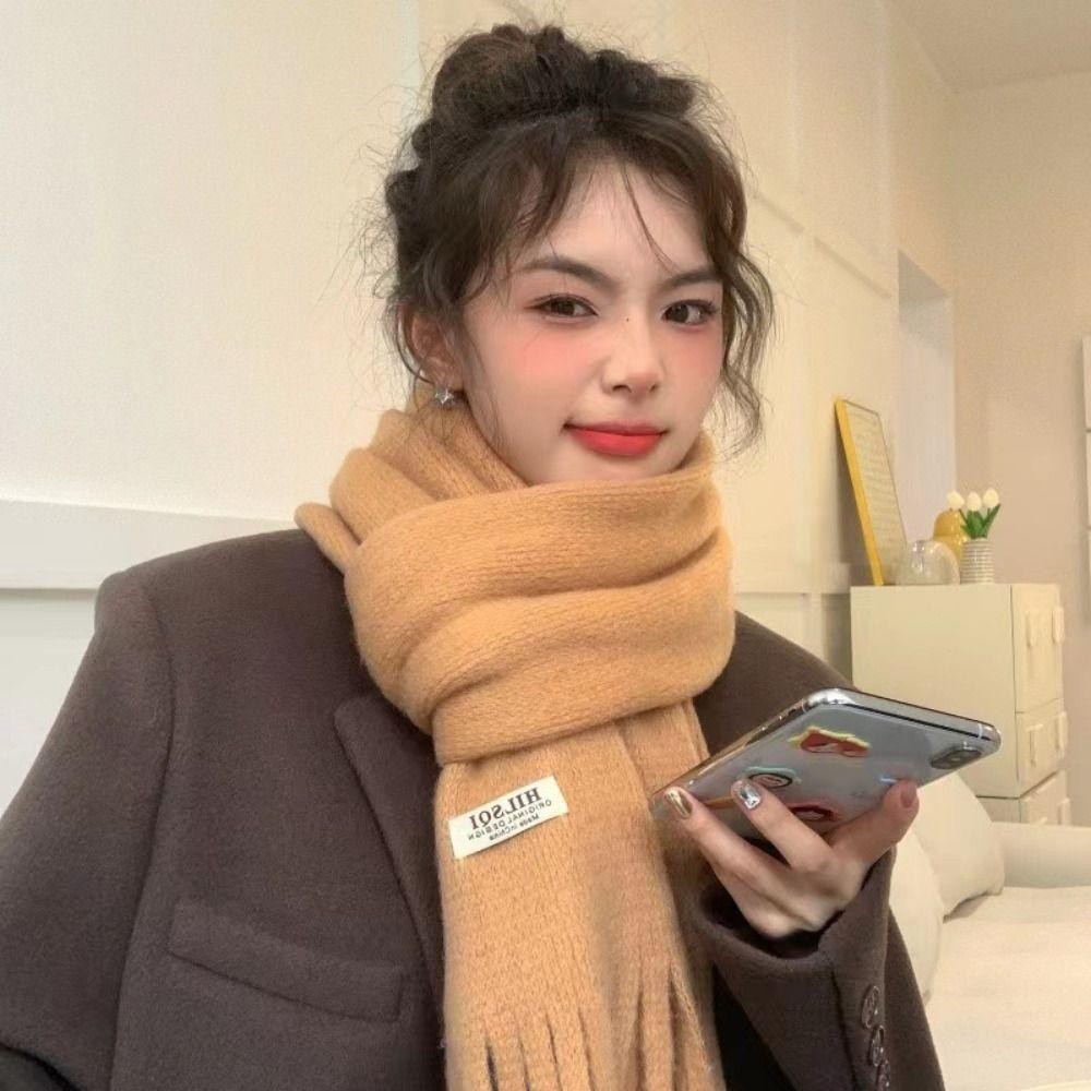 ผ้าพันคอแคชเมียร์สีทึบ ดีไซน์พู่ยาว สวมใส่สบายในฤดูหนาว - รูปที่ 2