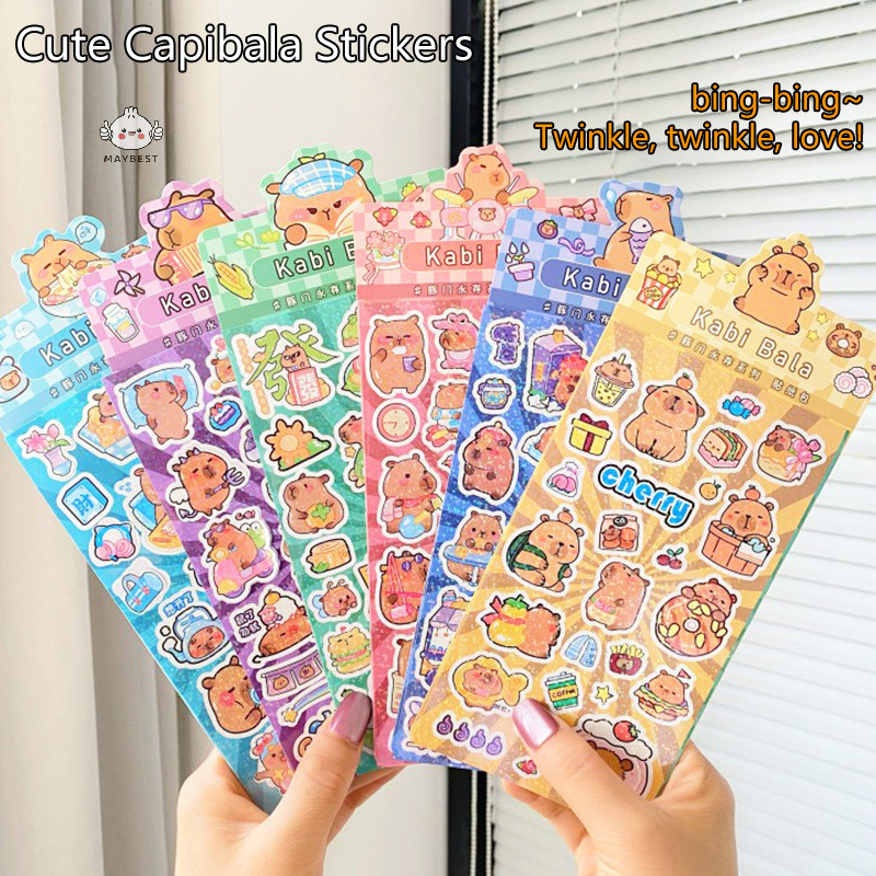 {maybest} Kawaii Capybara สติกเกอร์การ์ตูนกันน้ําที่ถอดออกได้สติกเกอร์ Glitter สติกเกอร์สติกเกอร์ตกแต่งกระเป๋าบัญชีมือตกแต่ง {TH}