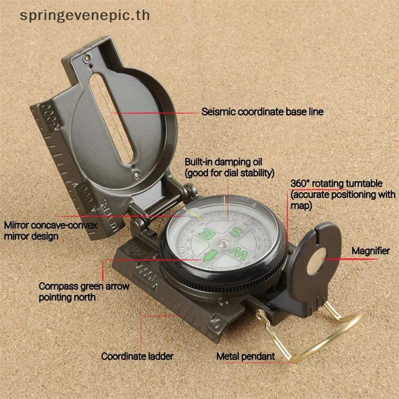 Springevenepic เข็มทิศแบบพกพา Outdoor Camping เข็มทิศพับเดินป่า Survival Trip Precision Navigation Expedition เครื่องมือใหม่