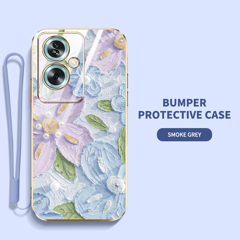 Ybdเคสโทรศัพท์สําหรับoppo A3X A79 A60 A38 A18 A98 F23 4G 5Gทาสีภาพวาดสีน้ํามันสไตล์ดอกไม้แบนElectroplated Soft Shell