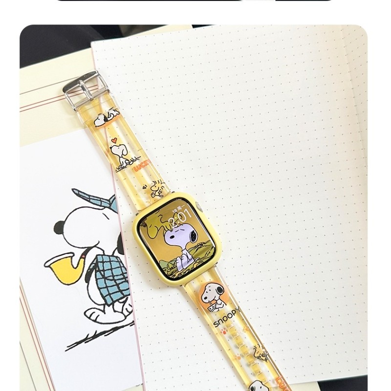 Snoopy Snoopy iwatchs9 สายนาฬิกา [สายนาฬิกา] เหมาะสําหรับ applewatch8 การ์ตูน se สายโปร่งใส 7/6/5/4 