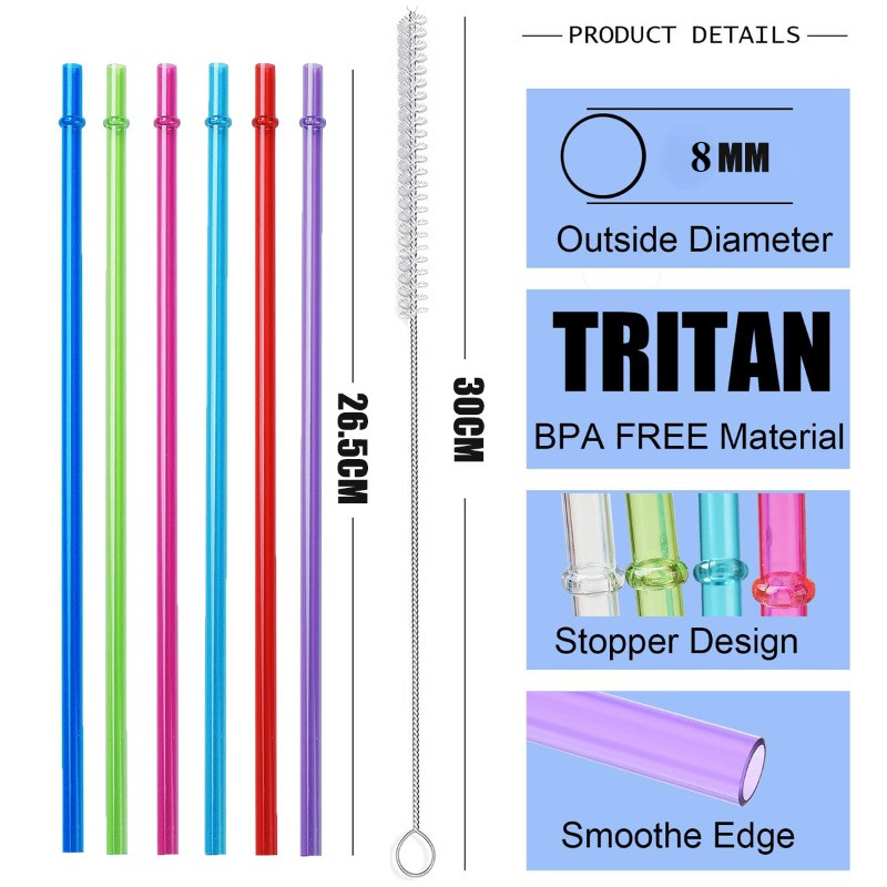 Sugaw 7 ชิ้นหลากสีโปร่งใสหลอดดื่ม, 8 มม.ขวดน้ําหลอด,เปลี่ยนนํากลับมาใช้ใหม่,ทําความสะอาดง่าย,สําหรับ Stanley Tumbler 20oz 30oz