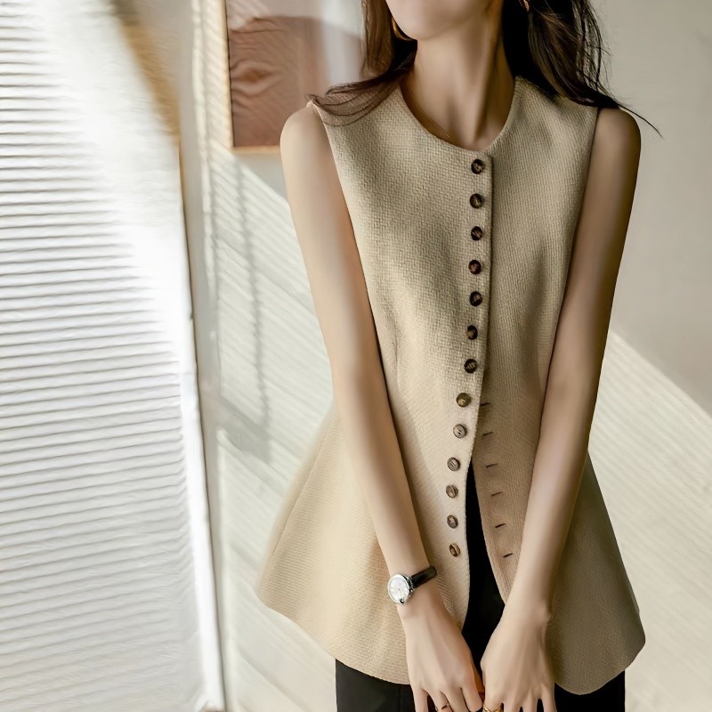 ขายร้อน! F & X เสื้อกั๊กบุคลิกภาพใหม่ฤดูใบไม้ผลิปี2024เสื้อผ้าผู้หญิงแฟชั่นเสื้อกั๊กทรงหลวมและดูผอมวาฟเฟิลด้านในฤดูใบไม้ร่วงและฤดูหนาวเสื้อกั๊กแมทช์ลุคง่าย