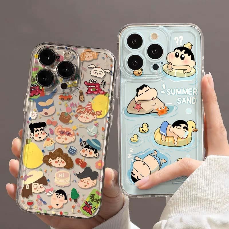 SAMSUNG เคสโทรศัพท์สําหรับsamsung S20 FE S20 S22 Plus S23 Ultraกรณีน่ารักตลกดินสอสีชินจังTPUซิลิโคนกันกระแทกรูปแบบSoft Angel Eyes Clearการ์ตูนสแควร์