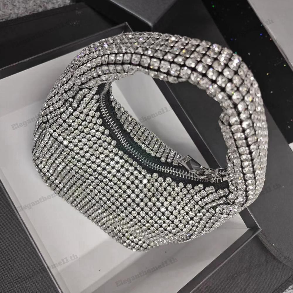 Sliver สไตล์ผู้หญิง Shinny กระเป๋าถืออเนกประสงค์ Rhinestone กระเป๋าสุภาพสตรีแฟชั่นกระเป๋าสตางค์ (เงิน)