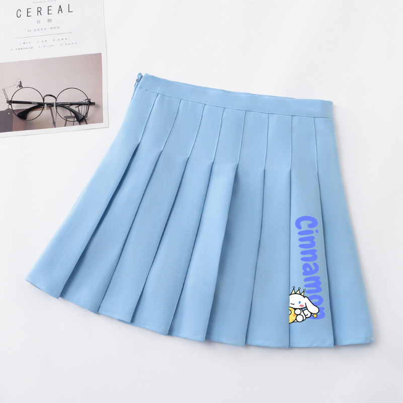 Sanrio Girls JK กระโปรง Cinnamoroll การ์ตูนพิมพ์ Anti-exposure กระโปรง Macaroon สี All-match กระโปรงจีบ