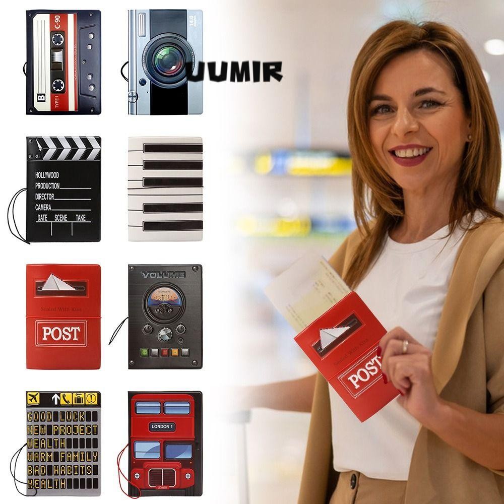 UUMIR ปกหนังสือเดินทางแบบเทปเสียงหลากสีใบรับรองกล้องฝาครอบป้องกันโพสต์เปียโนสร้างสรรค์มัลติฟังก์ชั่นกันน้ําหนีบตั๋ว