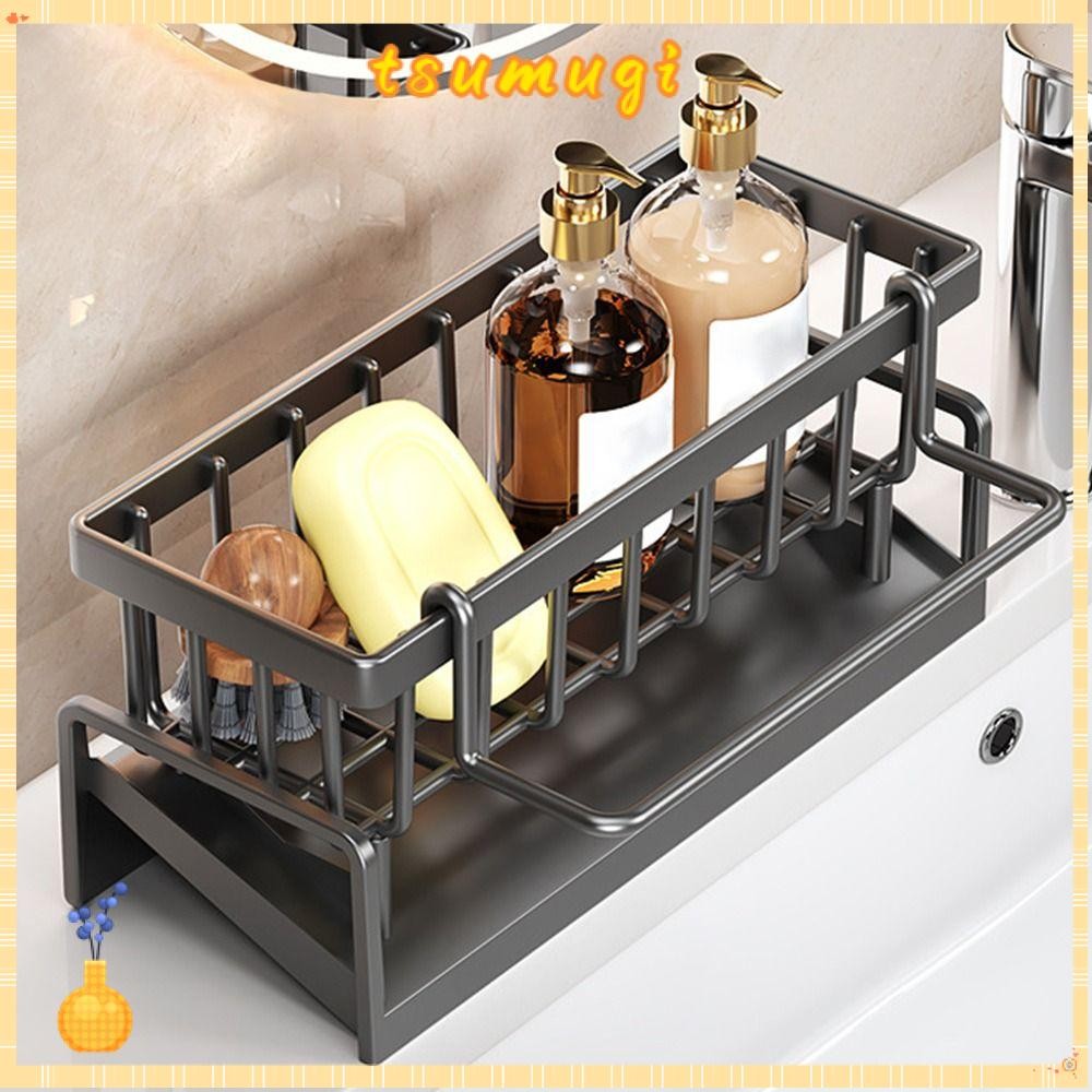 Tsumugi Self-driing Sink Shelf,แบบพกพาABSห้องครัว,ที่มีประโยชน์Rag Organizerขนาดใหญ่ขนาดใหญ่ความจุตะกร้าสบู่ห้องน้ําแชมพูชั้นวาง