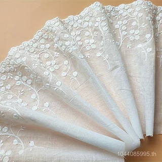 ขอบลูกไม้ปักสีขาวกว้าง21ซม. ตกแต่งผ้า DIY ผ้าฝ้ายแท้สำหรับผ้าม่านปลอกคอและแขนเสื้อ-1หลา