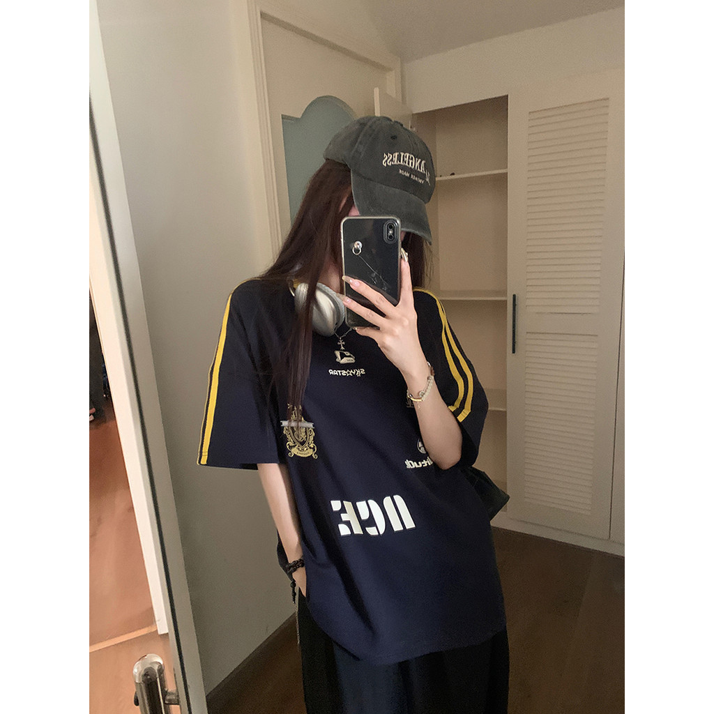 ส่งไวจากไทย TAYCEN M-2XL แขนสั้น ฝ้าย เสื้อยืด ผู้หญิง ลายทาง เสื้อสาวอวบ คอกลม เสื้อ oversize เกาหลี โอเวอร์ไซส์