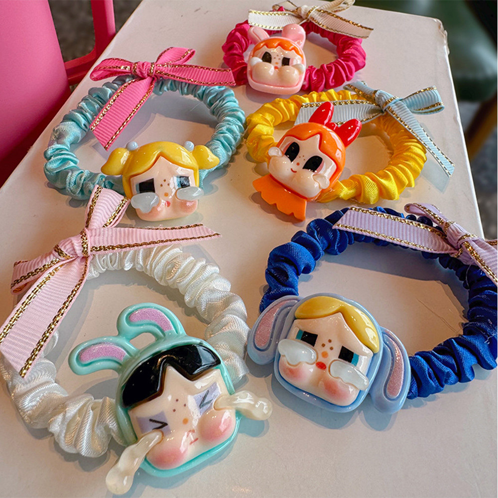 Crybaby*ppg ยางรัดผม Tie Circle Soft Headrope เชือกห่วงความยืดหยุ่นสูงสาวของขวัญการ์ตูน Bowknot Powerpuff Girls น่ารัก