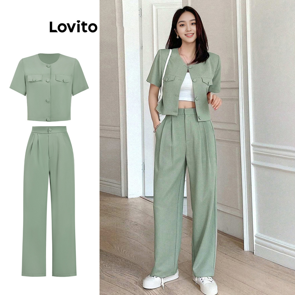 Lovito ปุ่มธรรมดาสบาย ๆ ด้านบนหรือด้านล่างสำหรับผู้หญิง L95ED403