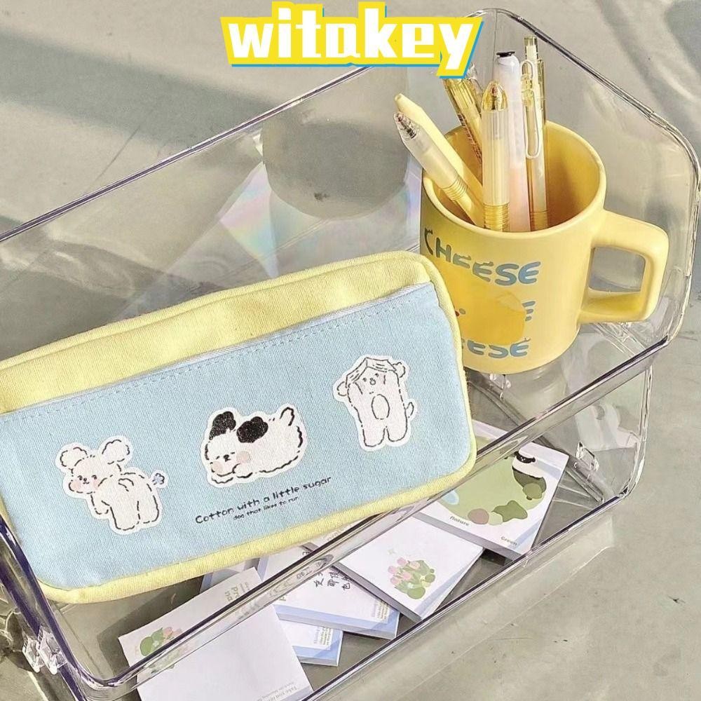 Witakey กระเป๋าเครื่องเขียน กระเป๋าดินสอ มีซิป ความจุขนาดใหญ่ พิมพ์ลายลูกสุนัข อเนกประสงค์ คุณภาพสูง สําหรับนักเรียน