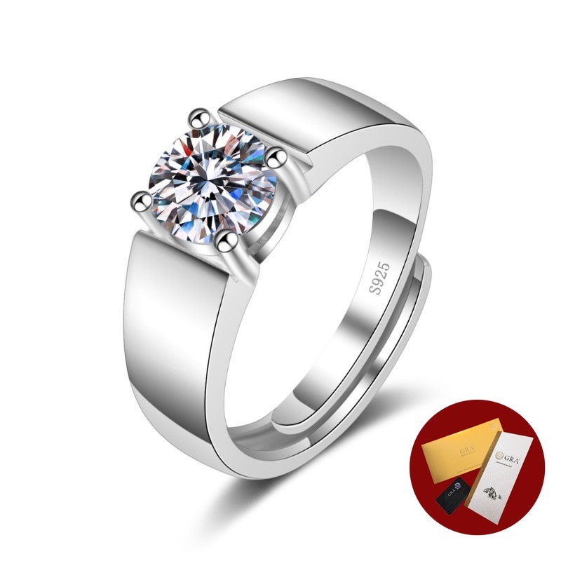 (พร้อมใบรับรอง Gra) S925 Silver Moissanite เพชรสีขาวคู่แหวนคู่ผู้ชายและผู้หญิงเดียวกันเปิดแหวน