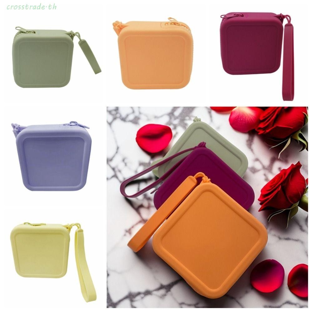 ข้ามซิลิโคนกระเป๋าใส่เหรียญสี่เหลี่ยมสีทึบ อิน ขนาดเล็กรายการกระเป๋าผ้าอนามัยถุงเก็บมินิแบบพกพาสายเคเบิลข้อมูลถุงเก็บหูฟังกลางแจ