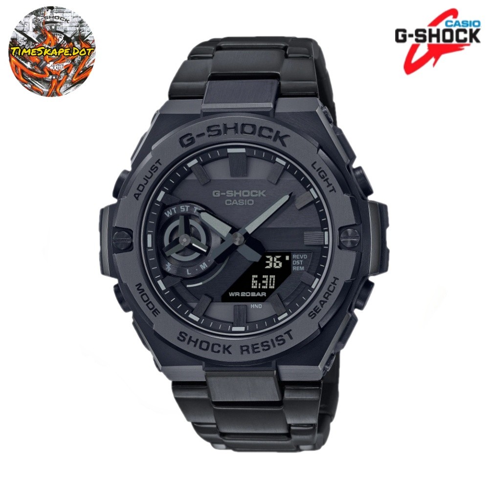 GSTB500BD-1A สายสแตนเลสสีดําผู้ชายนาฬิกากลางแจ้ง V789