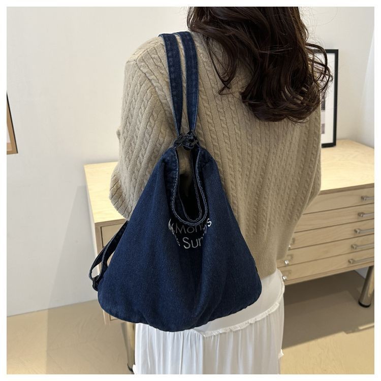 Casual Commuter ขนาดใหญ่-ความจุ Denim กระเป๋าผู้หญิงสไตล์ใหม่ All-Match กระเป๋าเป้สะพายหลังแฟชั่น One-Shoulder Tote