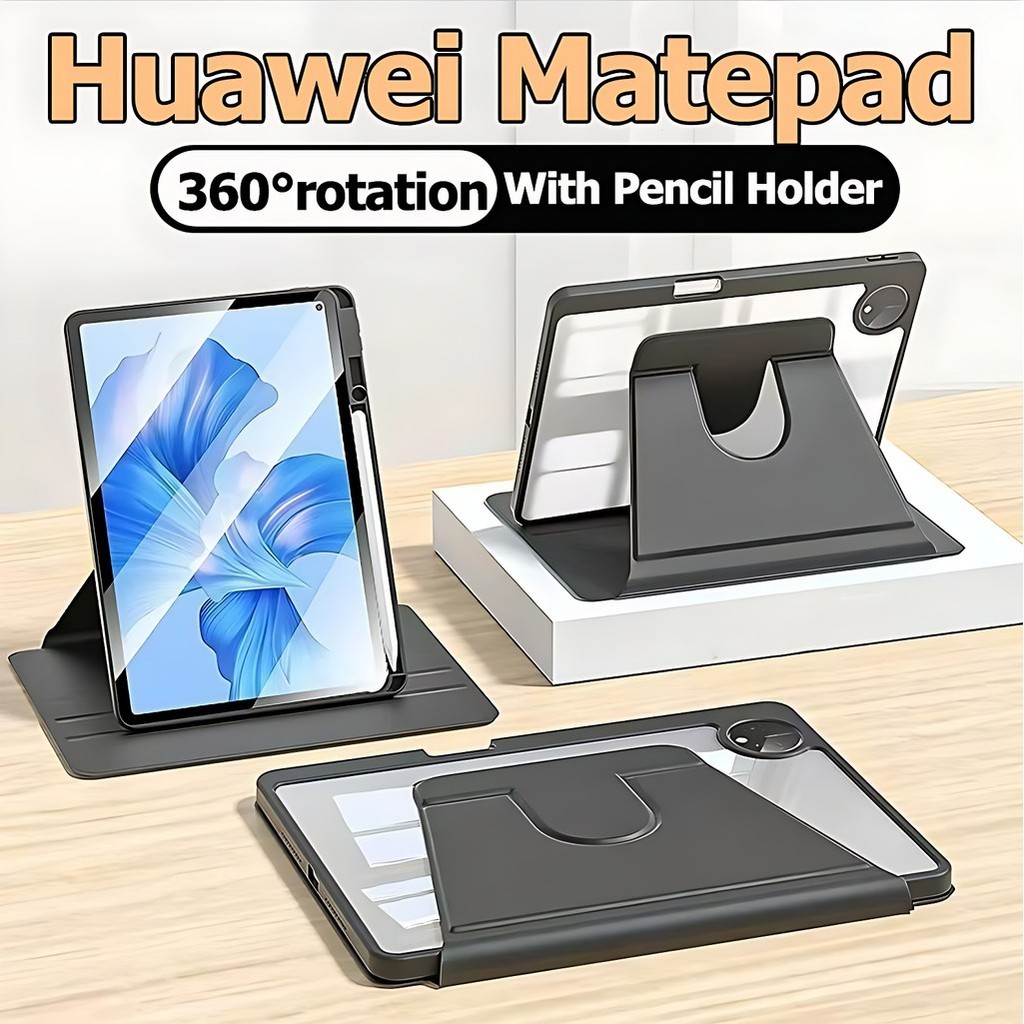 360°หมุนได้สำหรับ ​​Huawei MatePad 11 Pad10.4 เคส หัวเว่ย Matepad SE11/SE 10.4 หัวเว่ย matepad pro10 8 / pro11 เคส Huawei matepad 11.5 /11.5”S แฟชั่นและเรียบง่าย แข็งแบบใสอะคริลิคพับฝาฝาครอบป้องกัน