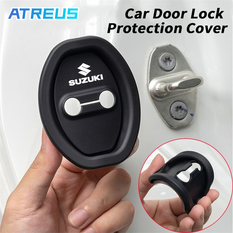 4 ชิ้น Suzuki ซิลิโคนรถประตูล็อ ฝาครอบป้องกัน รถประตูล็อคฝาครอบป้องกันซิลิโคนประตูล็อคโช้คอัพเงียบ สำหรับ Suzuki Jimny Swift Ertiga Celerio XI7 Ciaz