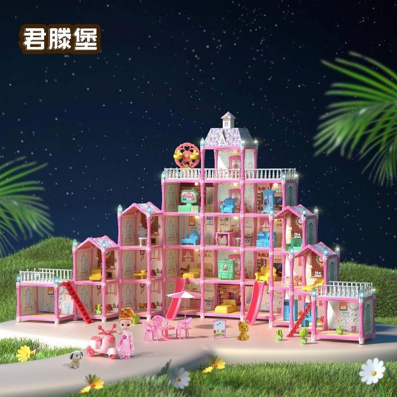 ระเบิดสาวปราสาทสาวของเล่นบ้านผ่านบ้านตุ๊กตาบ้านวิลล่าขนาดเล็กเฟอร์นิเจอร์ DIY ประกอบ