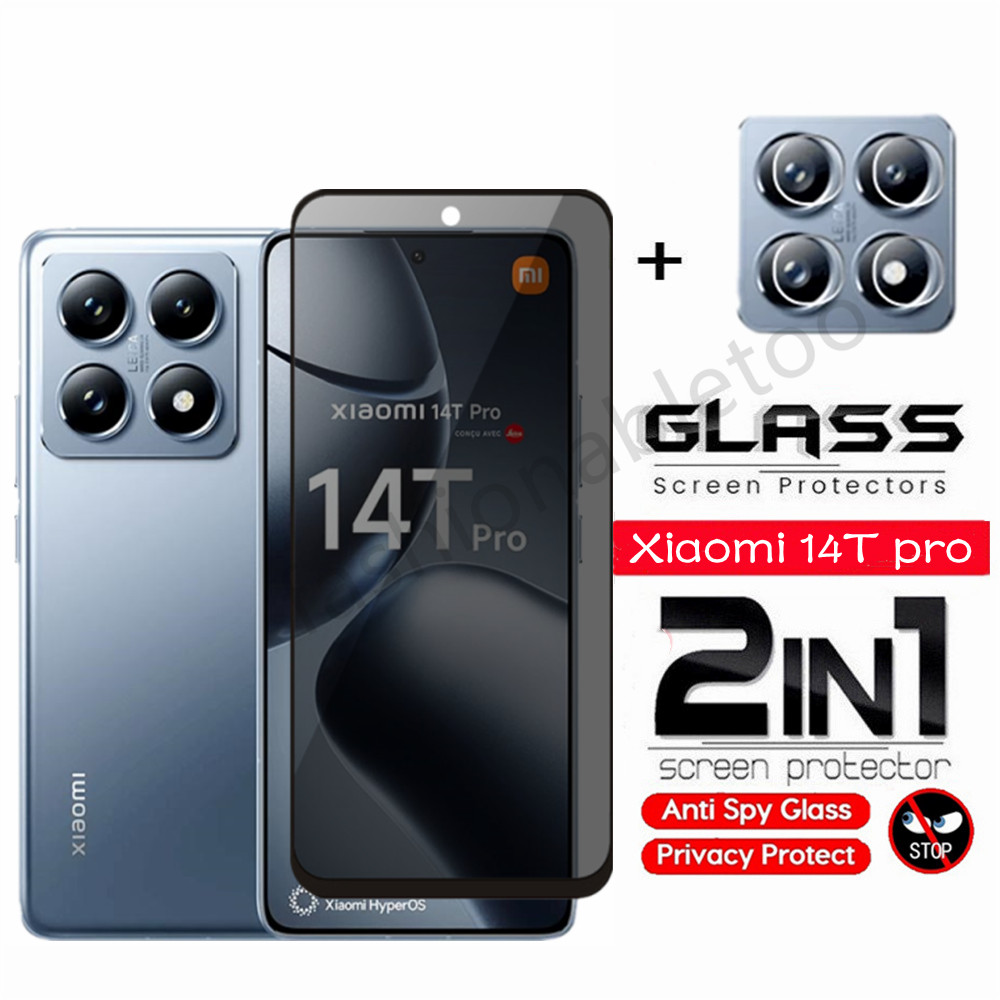 2 in 1 Anti-spy กระจกนิรภัยป้องกันฟิล์มสําหรับ Xiaomi 14T pro 14tpro 14Ultra Xiaomi14Tpro คลุมทั้งหมดหน้าจอความเป็นส่วนตัวด้านหน้าฟิล์มป้องกันหน้าจอกระจกกลับกล้องเลนส์ฟิล์ม