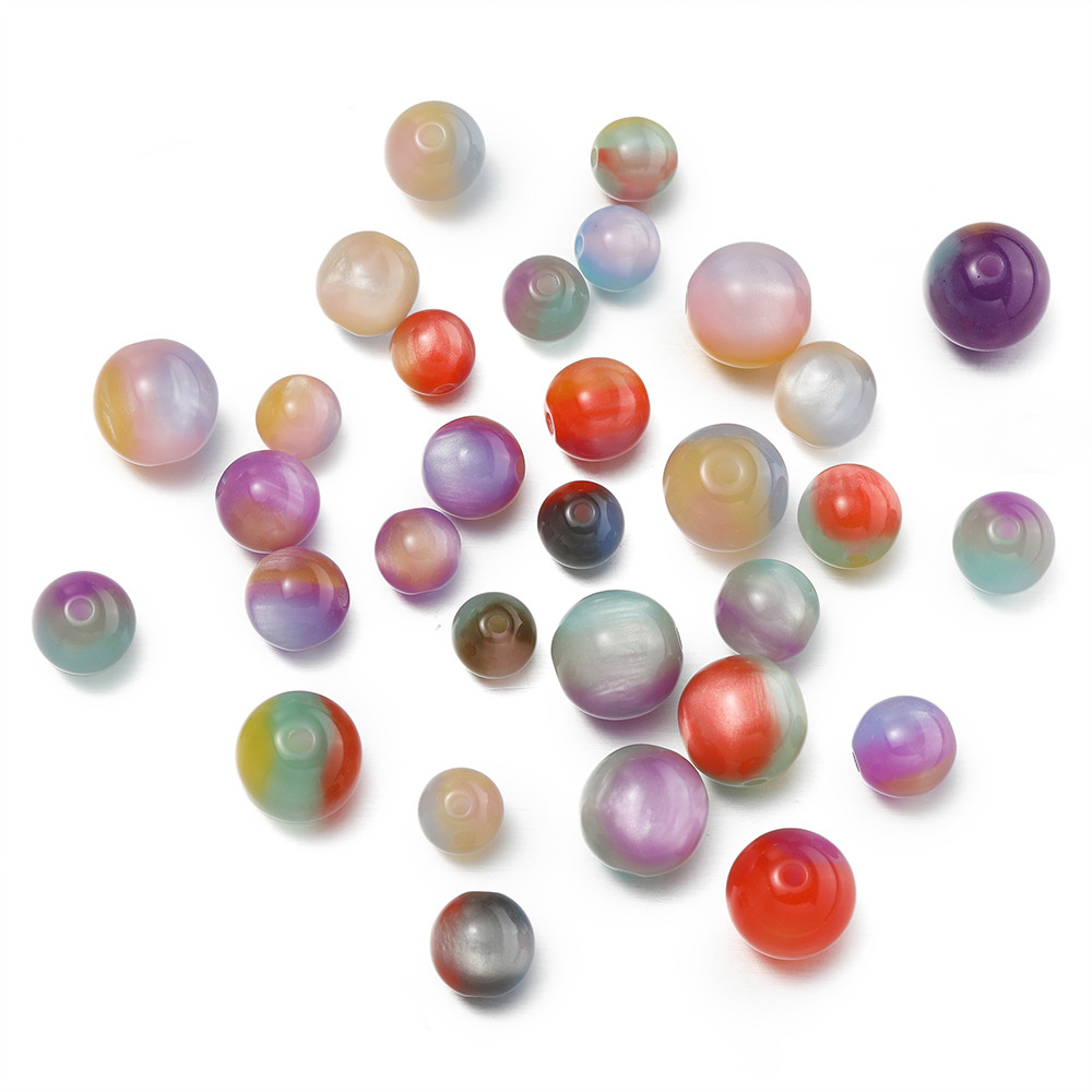 ลูกปัดเรซินไตรรงค์ 8-12มม. 10ชิ้น สีสันตาแมว สำหรับDIYสร้อยข้อมือ-สร้อยคอ ของขวัญแฟชั่น