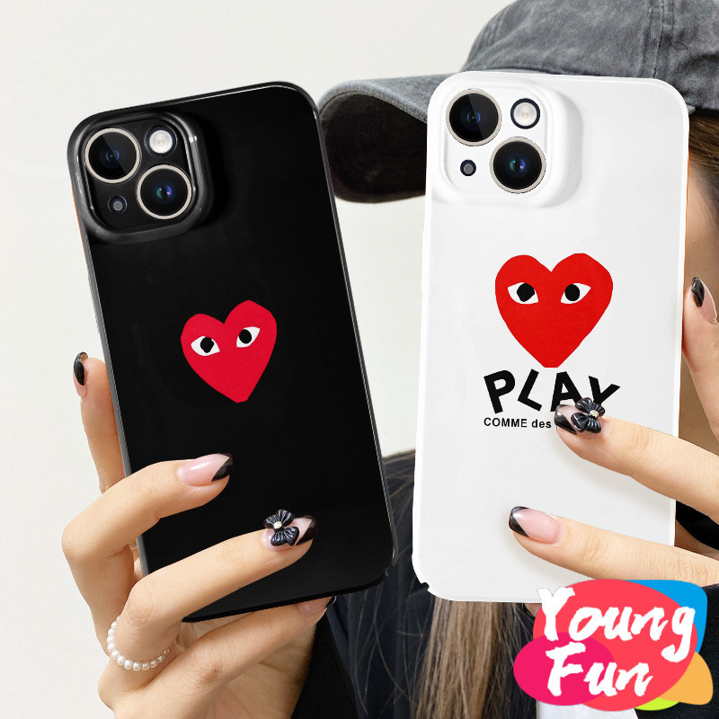 PLAY หัวใจสีแดง สําหรับiphone 15 Pro Max 11 14 XR 13 12 Pro Max 8 7 6 6S Plus X Xs Max Se 2020 13 12 11 Glossy TPUนุ่มกันกระแทกกล้องป้องกัน