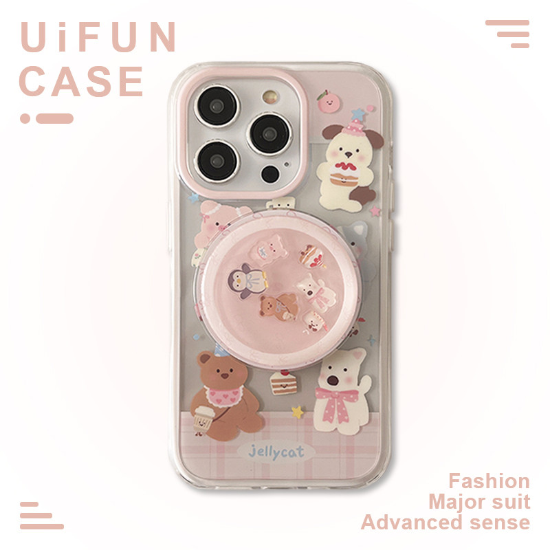 น่ารัก หมูเพนกวินสุนัขเลื่อนขาตั้งไร้สายชาร์จเคสโทรศัพท์เข้ากันได้สําหรับ ไอโฟน 16 15 14 13 12 มือโปร สูงสุด 16มือโปร ผู้ถือบัตรแม่เหล็กช็อกหลักฐานปลอก ทีพียู