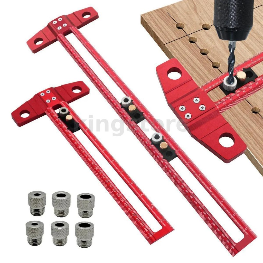 2 in 1 งานไม้เจาะตําแหน่งคะแนนไม้บรรทัดอลูมิเนียม T Square Dowelling Jig เมตริกนิ้วขนาด 6/8/10 มม.แขน TH-300 มม.TH-500 มม.