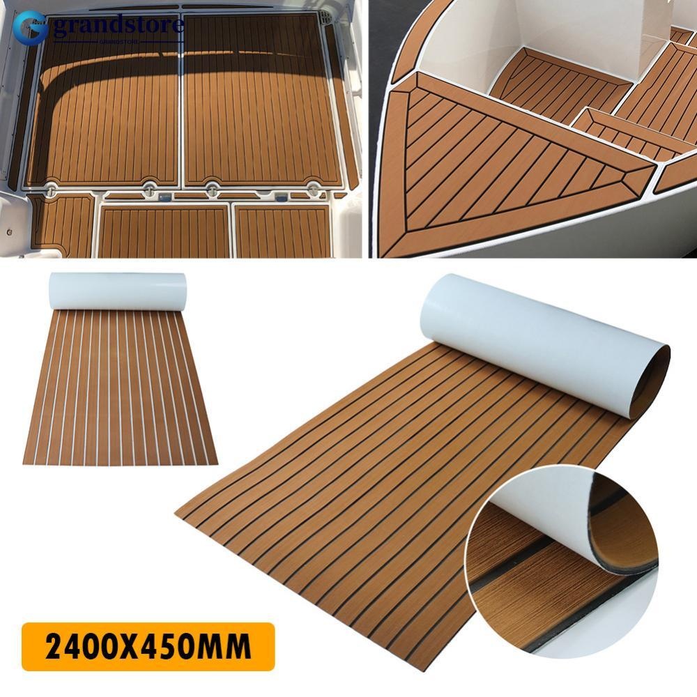 Grandstore 2.4M Self-Adhesive EVA โฟมเรือ Marine ชั้น Faux ไม้สัก Decking แผ่นลายเรือยอชท์ Mat Decking เรือ EVA โฟมแผ่นปูพื้น C9R6