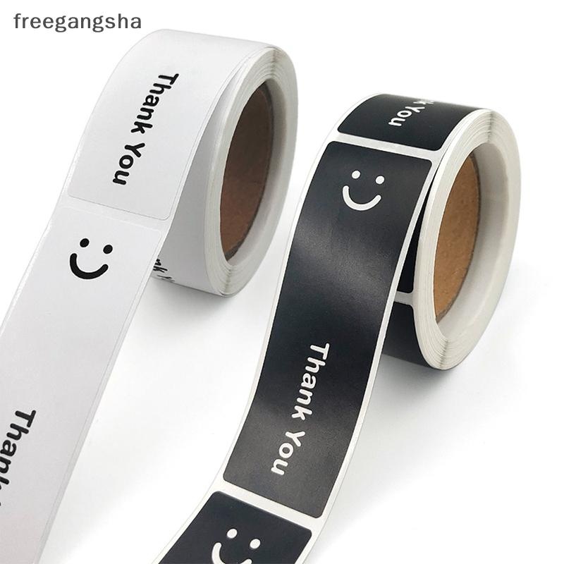 [FREG] 120 ชิ้น/ม้วนหน้ายิ้มสีดําและสีขาวขอบคุณสติกเกอร์ซีลสี่เหลี่ยมของขวัญสติกเกอร์สําหรับบรรจุภัณฑ์โฮมเมดป้ายตกแต่ง FDH