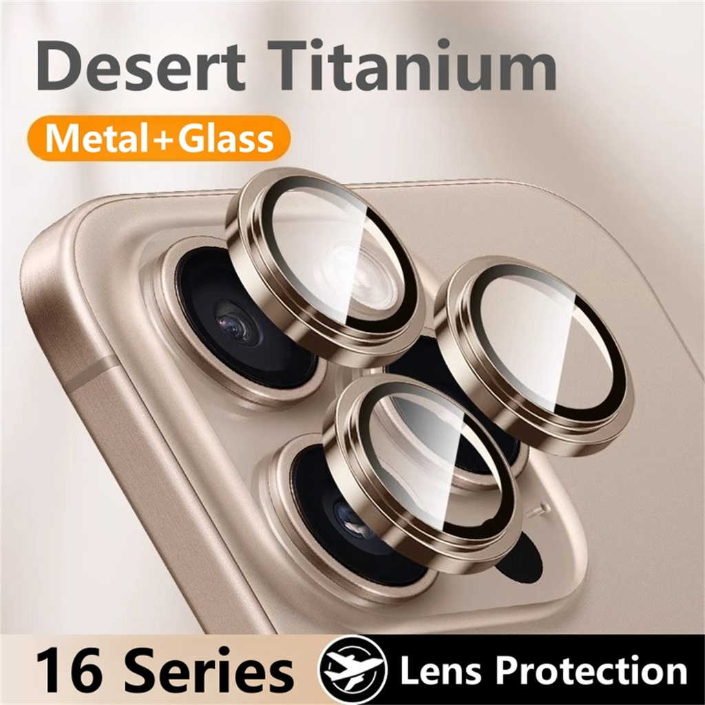 Desert Titanium สีสําหรับ IPhone 16 Pro Max แหวนโลหะกล้องเลนส์ Protectors สําหรับ IPhone 11 12 13 14 15 Pro Max Plus Mini แก้วเลนส์กล้อง