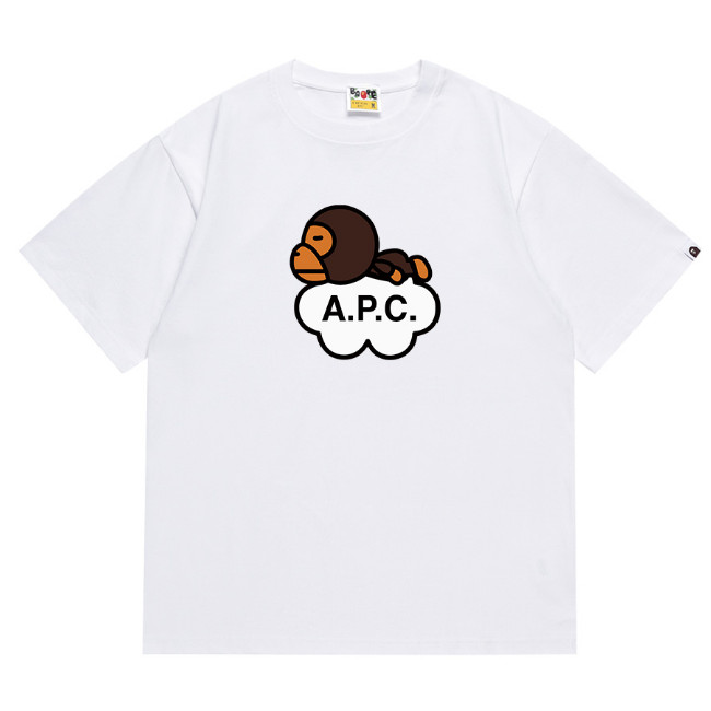 BAPEe แฟชั่นเสื้อยืดแขนสั้นลำลองสำหรับบุรุษและสตรีใหม่ผ้าฝ้ายแท้ 0916