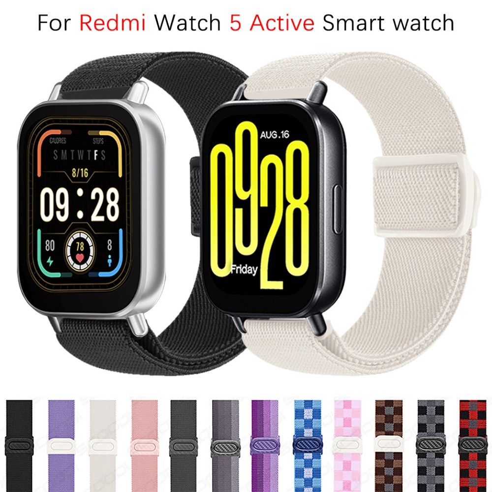 สายไนลอนยืดแบบปรับได้สําหรับ Redmi Watch 5 Active/Redmi Watch 5 lite สร้อยข้อมือยืดหยุ่นปรับสายนาฬิกาอัจฉริยะ
