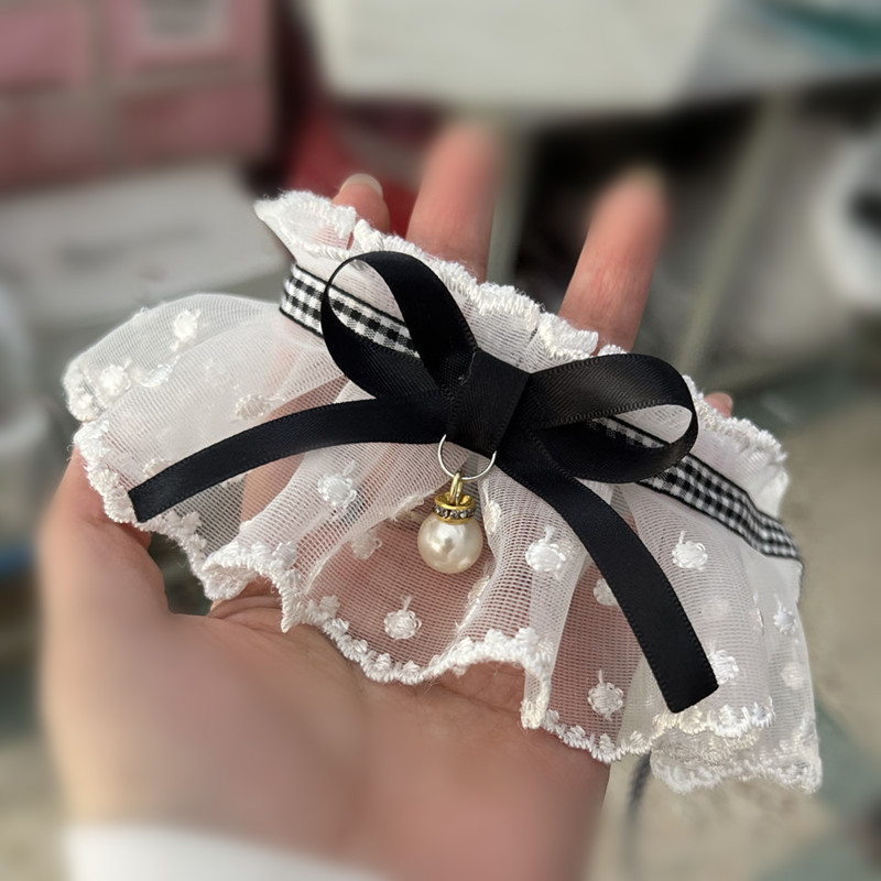 COD😻ผ้าพันคอแมว ผูกโบว์ พิมพ์ลายลูกไม้ ปลอกคอสัตว์เลี้ยง เอี๊ยม ประดับโบว์ - รูปที่ 6